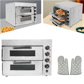 Mermajestic 201 - Grand four à pizza en acier inoxydable - Avec gants résistants à la chaleur - 3000 W - Double couche - Tempéra