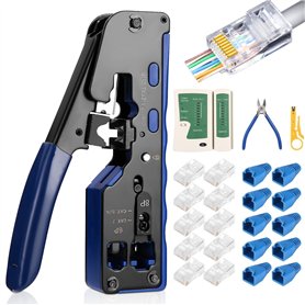 RJ45 Pass Through Outil de Sertissage Pince à Dénuder Multifonction pour Câble Réseau Kit d'Outils de Sertissage RJ45 Cat6 Cat5