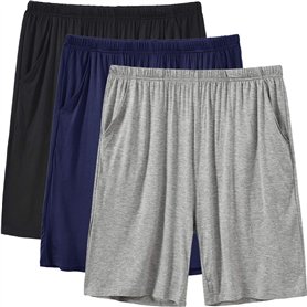 JINSHI Homme Bas de Pyjama Vêtements de Nuit Élastique Court Pantalon Shorts Modal avec Poches 3Pack-Noir/Gris/Marine X-Large