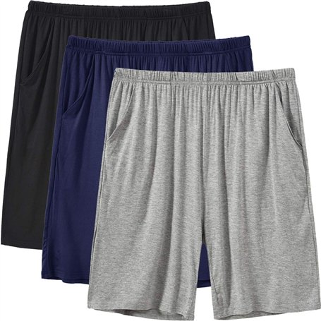 JINSHI Homme Bas de Pyjama Vêtements de Nuit Élastique Court Pantalon Shorts Modal avec Poches 3Pack-Noir/Gris/Marine X-Large