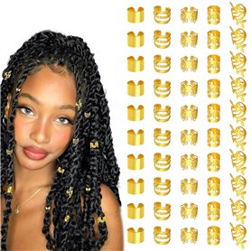 EUZUXU 50 Pièces Bijoux Cheveux Tresse Doré