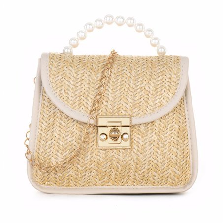 XFSRG Sac à Main Femme Pochette en Paille Tissée pour Plage d'Été Embrayage Soirée Sacs à Bandoulière avec Chaîne Idéal pour Fêt