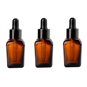 VASANA Lot de 3 flacons carrés rechargeables en verre ambré épais avec compte-gouttes pour les yeux