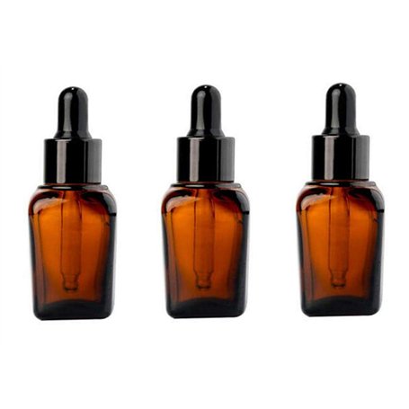 VASANA Lot de 3 flacons carrés rechargeables en verre ambré épais avec compte-gouttes pour les yeux