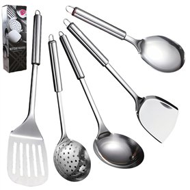 LEKEFETO Lot de 5 ustensiles de cuisine en acier inoxydable avec cuillère