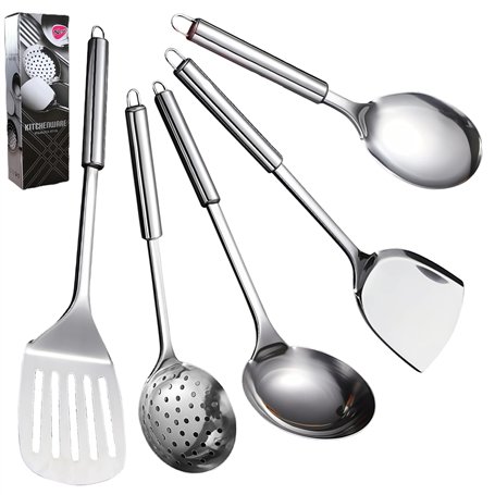 LEKEFETO Lot de 5 ustensiles de cuisine en acier inoxydable avec cuillère