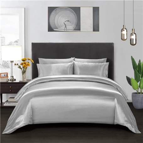 Teamllong Satin Housse de Couette 220x240 Gris
