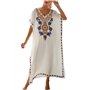 L-Peach Femme Été Coton Broderie Florale Longue Kaftan Maxi Robe Paréo de Plage pour Maillot de Bain