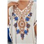 L-Peach Femme Été Coton Broderie Florale Longue Kaftan Maxi Robe Paréo de Plage pour Maillot de Bain