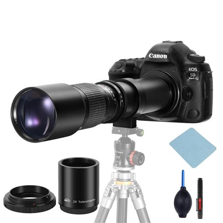 JINTU 500mm-1000mm f/8 Téléobjectif SLR caméra Manuel Focus Compatible avec T8i/T7i/T7/T6/T3i/T2i/4000D/850D/SL3/SL2 77D