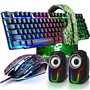 Clavier de Jeu USB rétroéclairé Arc-en-Ciel Filaire+Souris de Jeu LED Arc-en-Ciel Optique à 6 Boutons 2400 DPI+Casque de Jeu sté