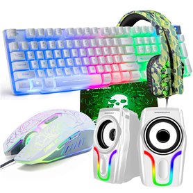 Clavier de Jeu USB rétroéclairé Filaire+Souris de Jeu LED Arc-en-Ciel Optique à 6 Boutons 2400 DPI+Casque de Jeu stéréo+Haut-par