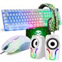 Clavier de Jeu USB rétroéclairé Filaire+Souris de Jeu LED Arc-en-Ciel Optique à 6 Boutons 2400 DPI+Casque de Jeu stéréo+Haut-par
