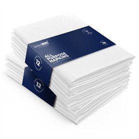 LivinEase Serviettes en tissu en coton - Lot de 12 serviettes de table Blanc Pur - 100% coton 46 x 46 cm Serviettes en tissu sur