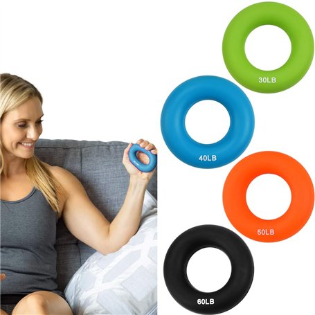 CAREDGO 4 PCS Exerciseur de Doigts en Silicone Musculation Main Hand Grip 30/40/50/60LB Entraîneur de Force de Préhension Muscul