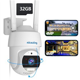 nicezing 4MP QHD Camera Surveillance WiFi Exterieure avec Gratuit Carte 32G