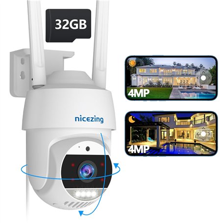 nicezing 4MP QHD Camera Surveillance WiFi Exterieure avec Gratuit Carte 32G