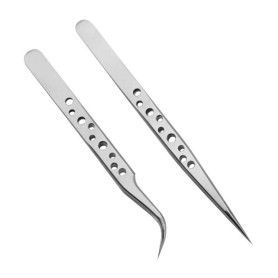 Lot de 2 pinces à épiler droites et incurvées pour extensions de cils individuelles 3D 5D