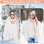 YBCCBY Poncho Châle Femme, Cape Hiver Ouvert Avec Franges Elégante, Grande Echarpe Tricotée Avec Col de Fourrure Pour Automne Hi