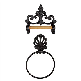 Porte-rouleau de papier toilette vintage rond en métal - Support mural en fer - Support rétro en bois - Accessoires de cuisine e