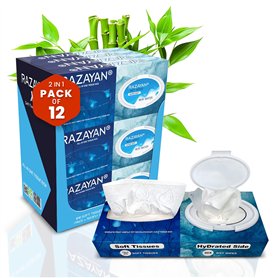 RAZAYAN Boîte 2 en 1 pour mouchoirs en bambou et lingettes humides – Lot de 12 premiers mouchoirs en bambou et lingettes humides