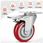Lot de 4 Roulettes Pivotantes pour Meubles, Roulette Charge Lourde Avec Frein - 100 mm - 600 kg - Caoutchouc plein silencieux - 