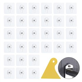 Lot de 30 crochets adhésifs robustes sans clou - Transparents - Avec 1 grattoir en plastique pour salon