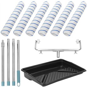 QWORK® Kit Rouleaux de Peinture de 45 cm - Comprend 6 Rouleaux + Cadre Réglable + Tige Amovible jusqu'à 160 cm + Grand Bac à Pei