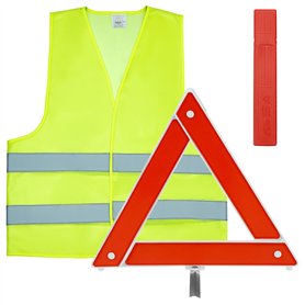 QWORK 2 in 1 Triangle de Signalisation et Gilet Jaune pour Voiture - Kit de Sécurité Routière
