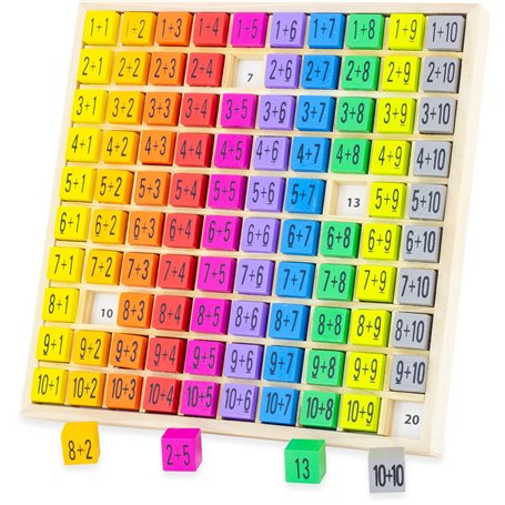 Equilibre et Aventure Table d'addition en Bois jusqu'à 10 + 10 en Couleurs