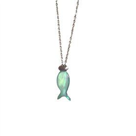 XFSRG Collier Femme Bijoux Acier Inoxydable avec Pendentif Poisson Vert - Chaine Argent pour Toutes Occasions