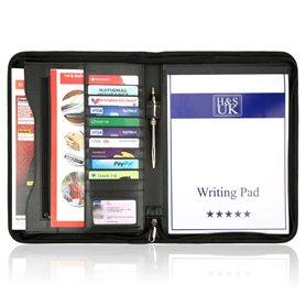 H&S Porte Document A4 avec Fermeture Éclair - Conferencier en Faux Cuir avec Bloc Note Juridique & 11 Emplacements Cartes de Vis