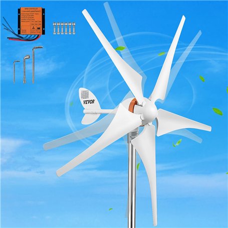 VEVOR Générateur de turbine éolienne 300 W - 12 V - Contrôleur MPPT électrique - 13 m/s - Avec régulateur de charge à 5 feuilles