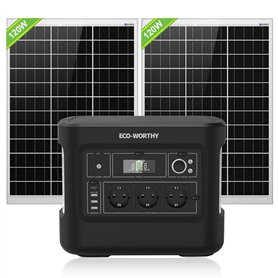 ECO-WORTHY Generateur Electrique Portable 1000 Power Station avec panneau solaire 240W (2pcs 120W) kit panneau solaire pour camp
