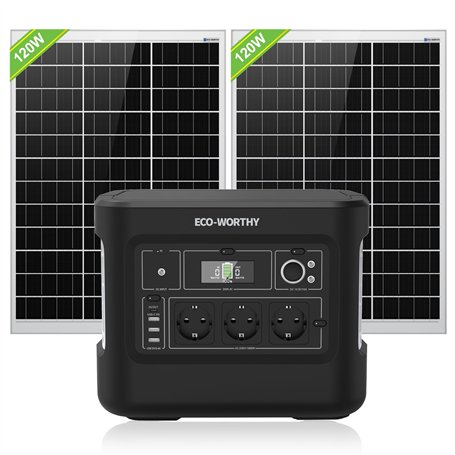 ECO-WORTHY Generateur Electrique Portable 1000 Power Station avec panneau solaire 240W (2pcs 120W) kit panneau solaire pour camp