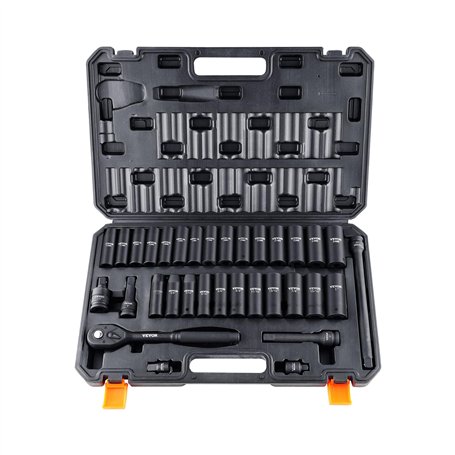 VEVOR Jeu de Douilles à Choc 1/2" Jeu de 26 Douilles à Impact avec Outil à Cliquet 6 Pans en Acier Allié CR-V HRC 42-48 Solide R