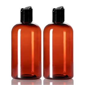 ljdeals Lot de 2 bouteilles vides en plastique ambré de 200 ml avec couvercles noirs à disque noir rechargeables pour shampooing