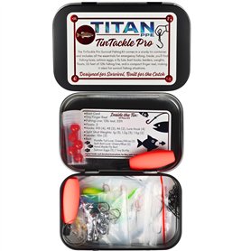 TinTackle Pro – Kit de survie compact avec mini moulinet | Équipement de pêche d'urgence ultraléger pour le camping