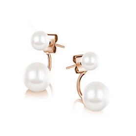 Crystalline Azuria Femme Boucles d'Oreilles Double Oreille Veste 18ct Plaqué Or Rosé avec Blancs imitation Perles