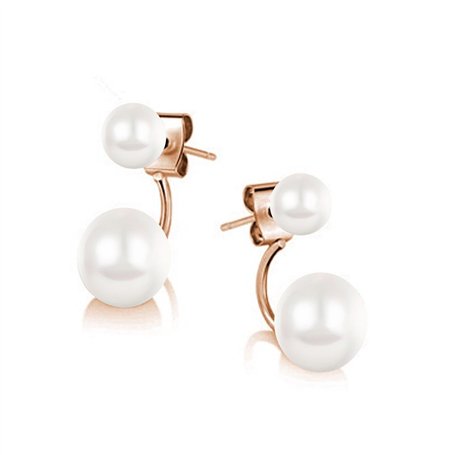Crystalline Azuria Femme Boucles d'Oreilles Double Oreille Veste 18ct Plaqué Or Rosé avec Blancs imitation Perles