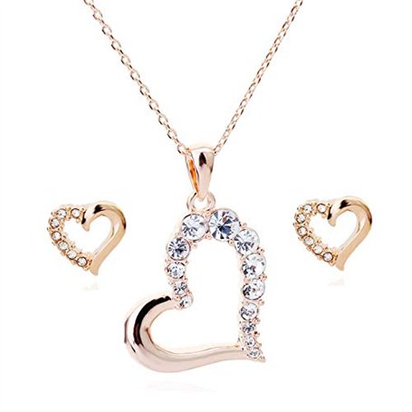 Crystalline Azuria Femme Ensemble en Coeur Collier et Clous Boucles d'Oreilles 18ct Plaqué Or Jaune avec Cristaux Blancs