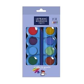 Lefranc Bourgeois - Pastilles de gouache pour enfants - Boîte de 12 pastilles 30mm + 1 pinceau