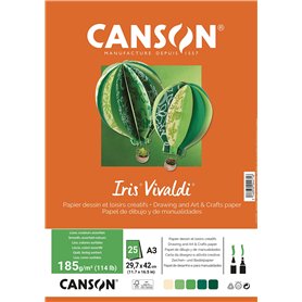 CANSON Iris Vivaldi - Paquet 25 feuilles de papier A3 - 185g/m² - Assortiment de vert