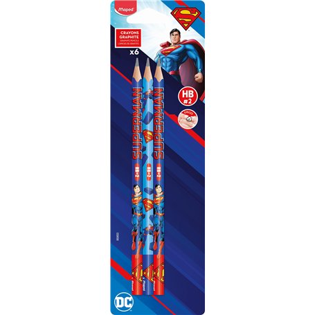 Maped - 6 Crayons Graphite HB2 SUPERMAN - Crayon à Papier - Forme Triangulaire Ergonomique - Pack de 6 Crayons Papier