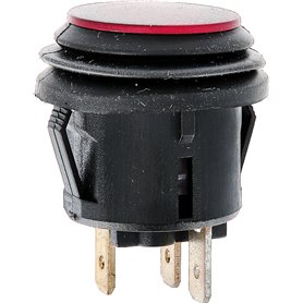 Restagraf - Bouton Interrupteur Poussoir Étanche à Lumière Rouge - 3 Broches - Connexion Cosse Plate - Trou de Diamètre 20 mm -