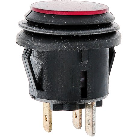 Restagraf - Bouton Interrupteur Poussoir Étanche à Lumière Rouge - 3 Broches - Connexion Cosse Plate - Trou de Diamètre 20 mm -