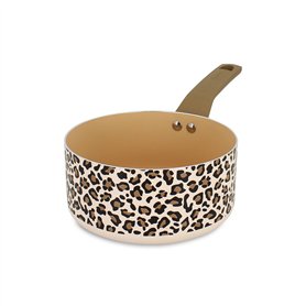 MENASTYL - Casserole Léopard 18cm tous feux dont induction - Revêtement antiadhésif - Aluminium recyclé - Poignée effet bois erg