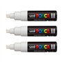 POSCA - Uni Mitsubishi Pencil - 3 Marqueurs Blanc PC8K - Pointe Biseautée Pointe Large 8 mm - Marqueur Peinture À Base d'Eau - T