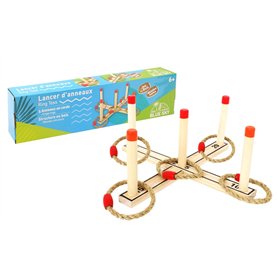 Blue Sky - Lancé D'Anneaux - Jeu de Plein Air - 049064Z - Beige - 2 à 6 Joueurs - Bois - 36 cm x 36 cm - Jeu pour Enfant - Jeu d