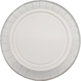 10 Assiettes Paillettes Argent en carton - 23cm